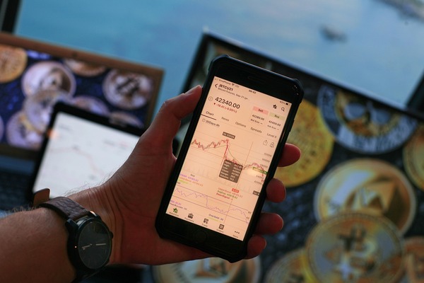 Hand holding a smartphone with a price chart